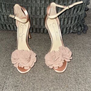 Jessica Simpson Jeena Satin Ankle-Strap Sandals; light pink